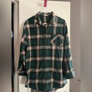 Pink Lily. Worn one time for Christmas. Oversized flannel in size small.